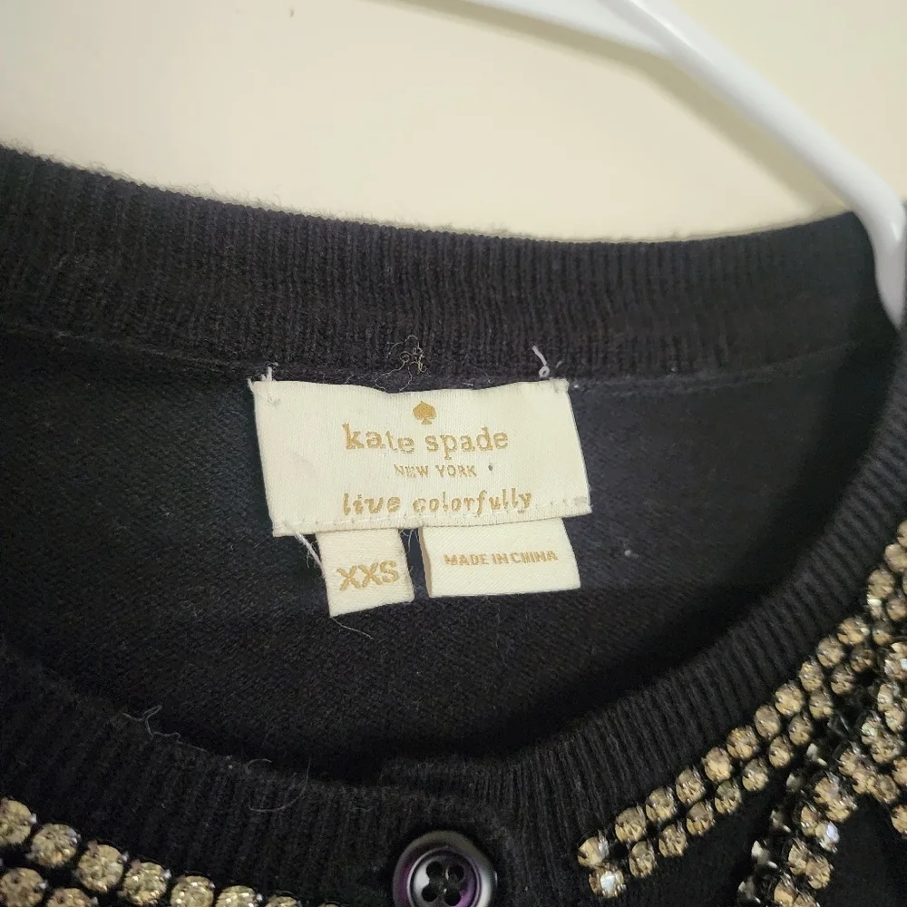 Kate Spade Black Embellished Bow Wool Blend Cardigan Sweater Size XXS